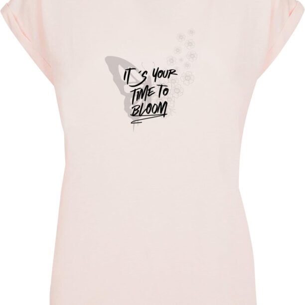 Merchcode Tricou 'Its Your Time To Bloom'  gri / roz pudră / negru