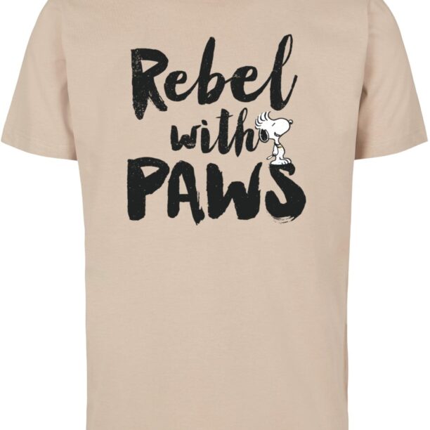 Merchcode Tricou 'Peanuts - Rebel with paws'  nisipiu / negru