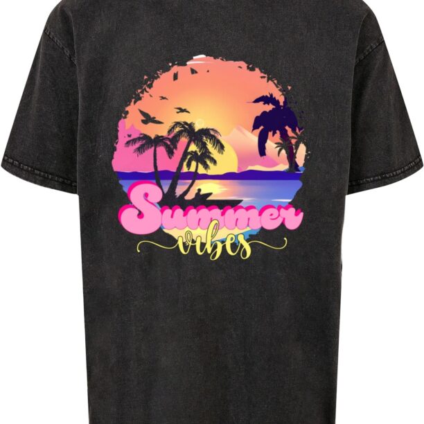 Merchcode Tricou 'Summer Vibes Sunset'  albastru / gri metalic / portocaliu / roz