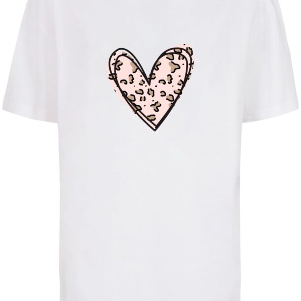 Merchcode Tricou 'Valentines Day - Leopard Heart'  maro deschis / roz pastel / negru