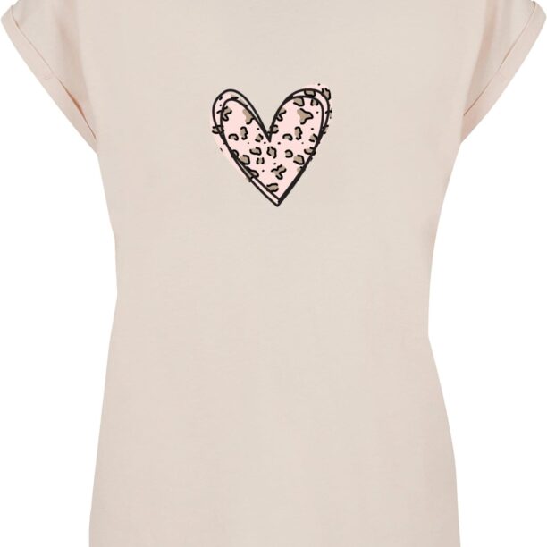 Merchcode Tricou 'Valentines Day - Leopard Heart'  nisipiu / roz deschis / negru