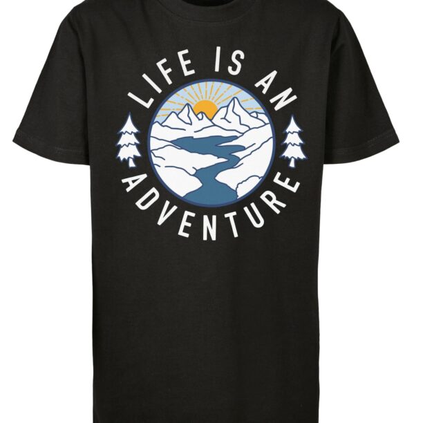 Mister Tee Tricou 'Life Is An Adventure'  albastru închis / portocaliu / negru / alb