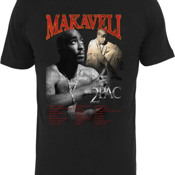 Mister Tee Tricou 'Tupac Makaveli'  gri / roșu deschis / negru