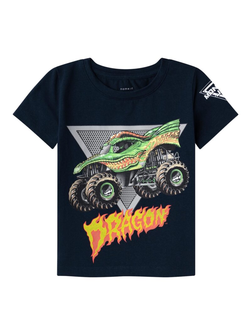 NAME IT Tricou 'FEODOR MONSTER JAM'  albastru marin / gri / verde deschis / portocaliu