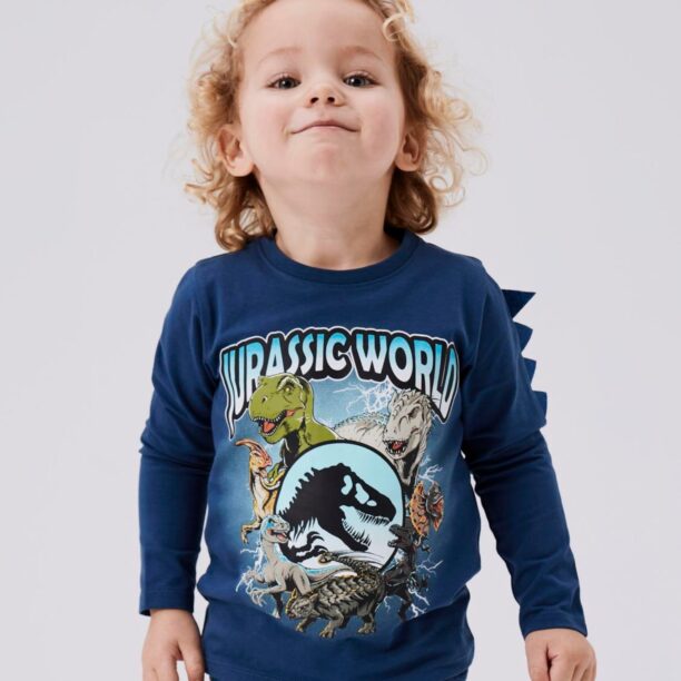 NAME IT Tricou 'Jolly Jurassic'  safir / gri / verde măr / alb preţ