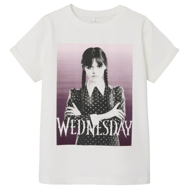 NAME IT Tricou 'NKFJax Wednesday'  gri / lila / negru / alb