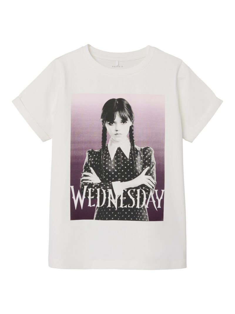 NAME IT Tricou 'NKFJax Wednesday'  gri / lila / negru / alb