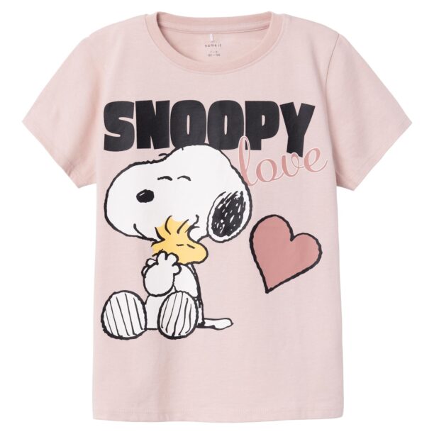 NAME IT Tricou 'Nanni Snoopy'  rosé / roz pal / negru / alb