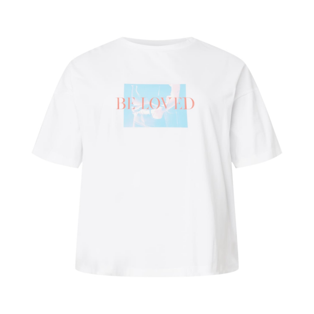 NU-IN Plus Tricou 'Be Loved'  albastru deschis / roșu pastel / alb