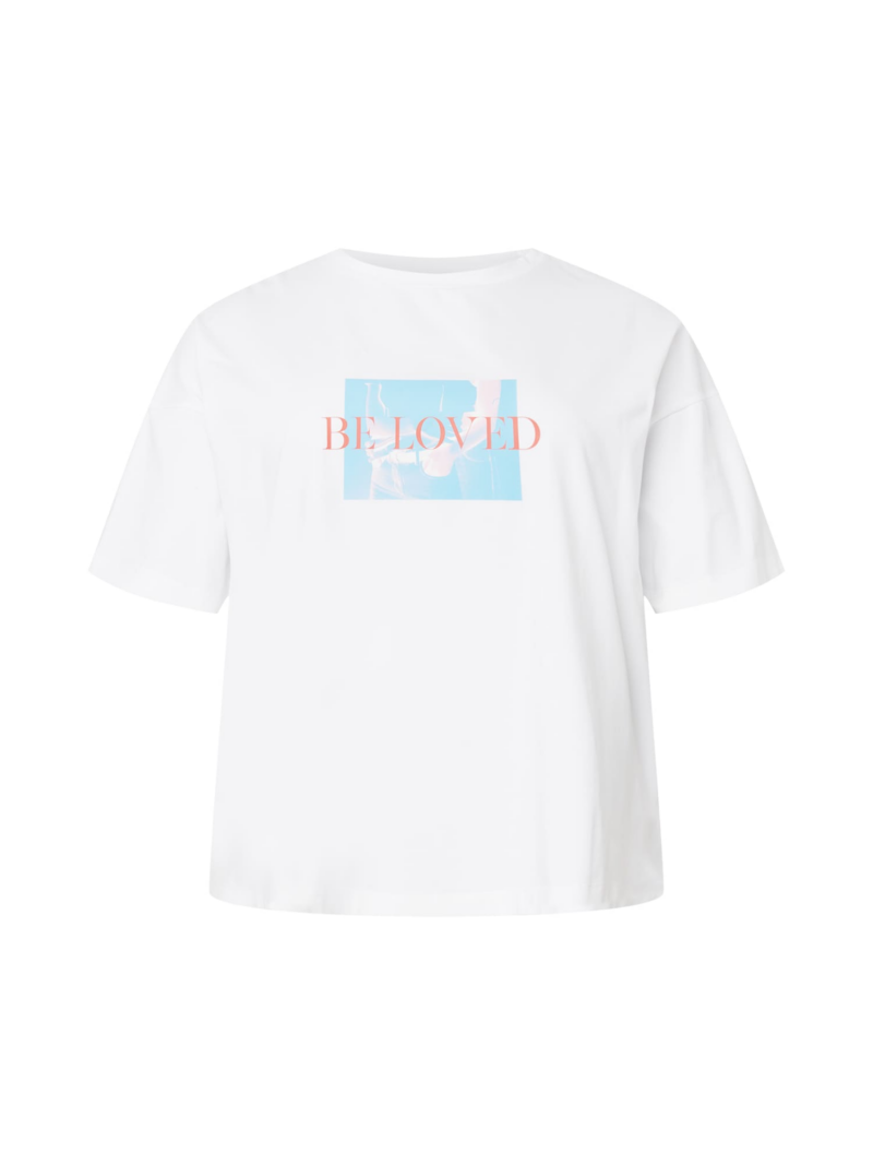 NU-IN Plus Tricou 'Be Loved'  albastru deschis / roșu pastel / alb