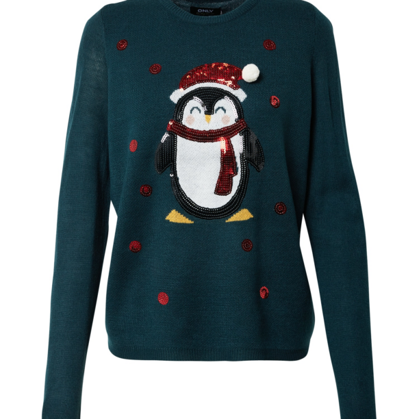 ONLY Pulover 'XMAS EXCLUSIVE PINGUIN'  verde închis / mai multe culori