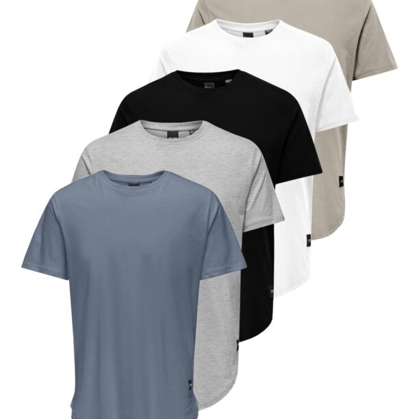 Only & Sons Tricou 'MATT LONGY'  albastru / gri / gri amestecat / negru / alb