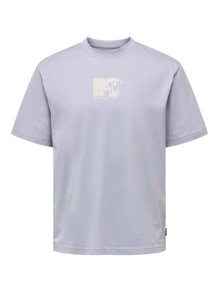 Only & Sons Tricou 'MTV'  ecru / albastru fumuriu