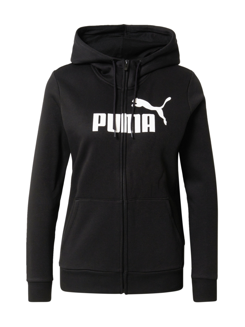 PUMA Bluză cu fermoar sport 'Ess'  negru / alb