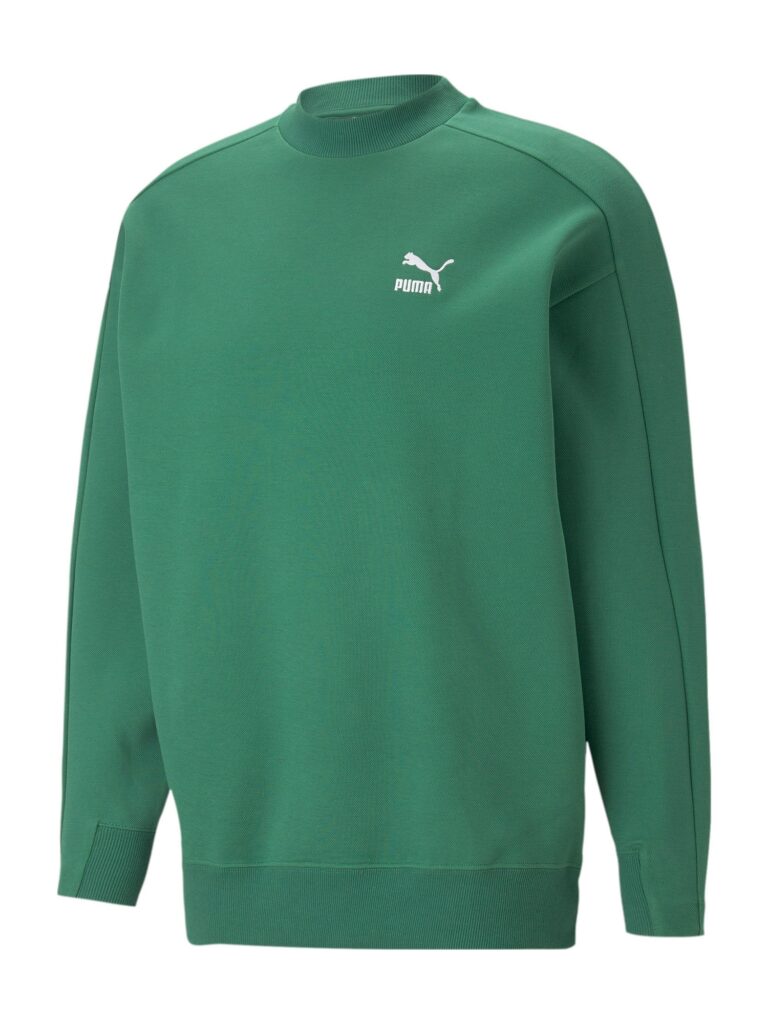 PUMA Bluză de molton 'T7 Mock'  verde smarald / alb