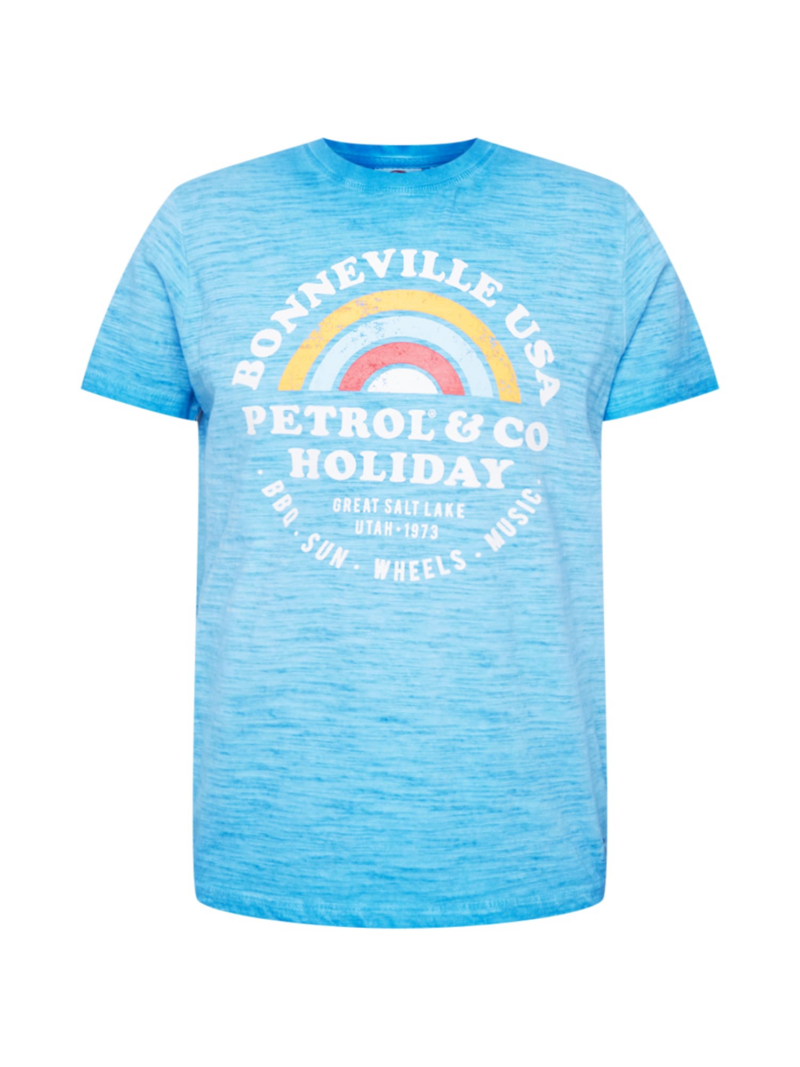 Petrol Industries Tricou  albastru deschis / portocaliu / alb