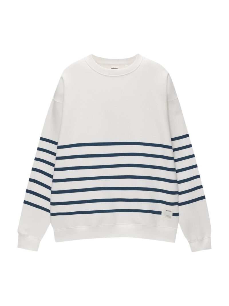 Pull&Bear Bluză de molton  bleumarin / alb