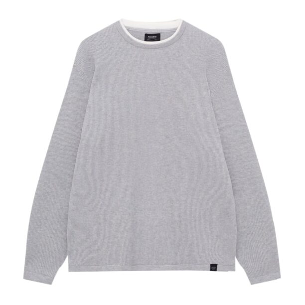 Pull&Bear Bluză de molton  gri deschis / alb