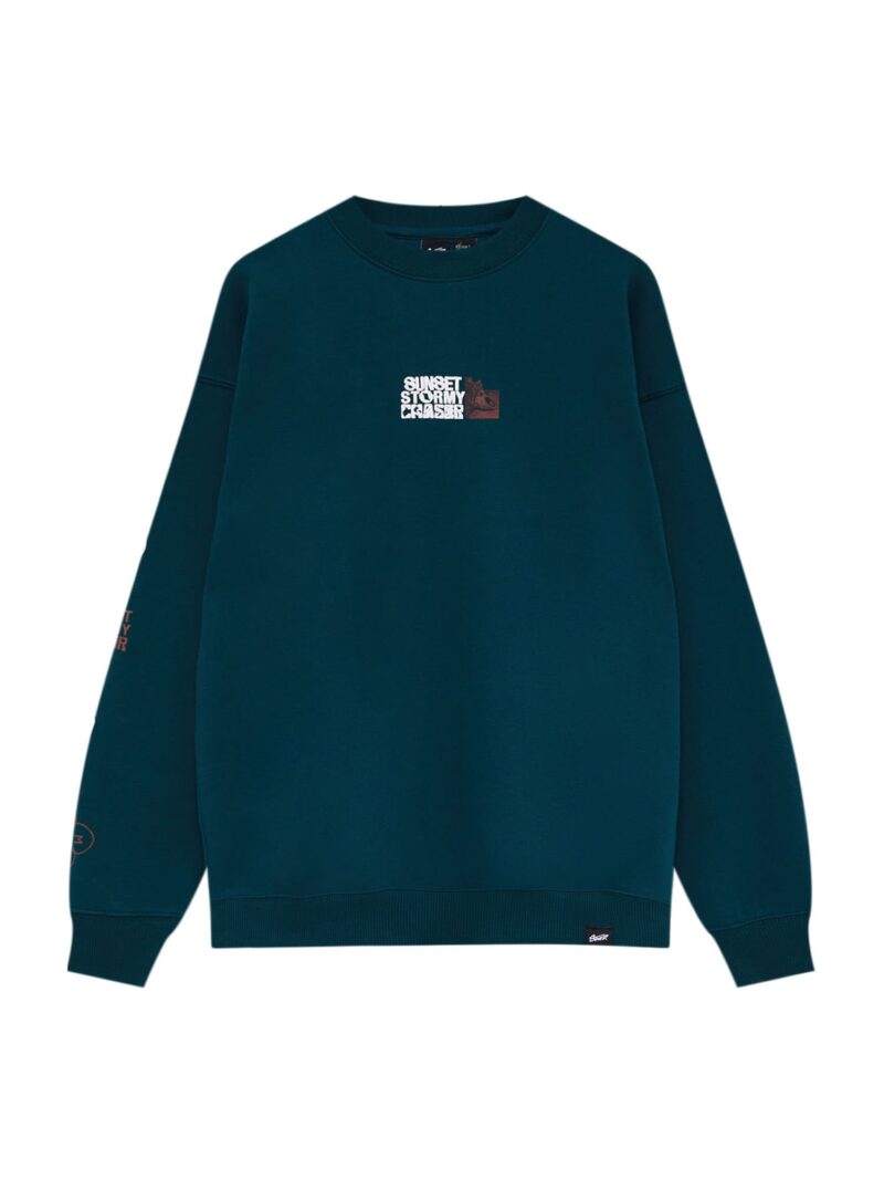 Pull&Bear Bluză de molton  maro / verde petrol / alb