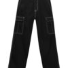 Pull&Bear Pantaloni cu buzunare  negru / alb