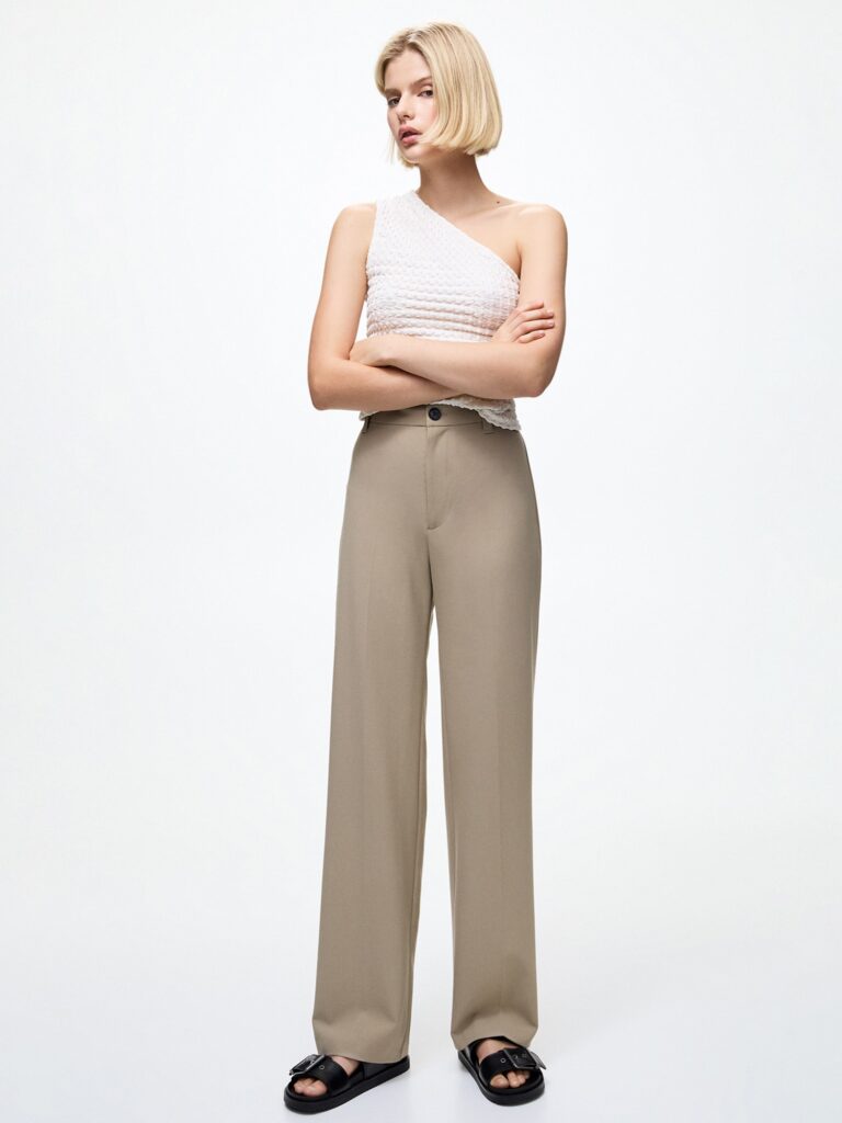 Pull&Bear Pantaloni cu dungă  bej deschis