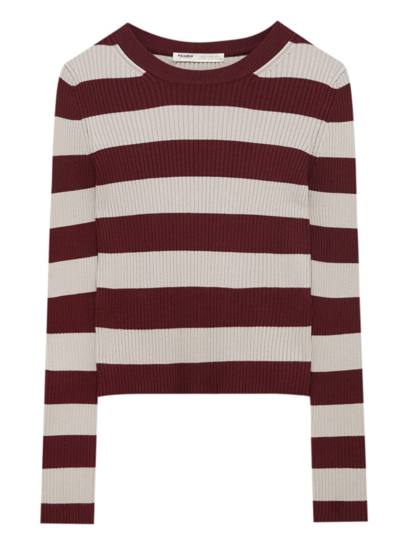 Pull&Bear Pulover  bej / roșu burgundy