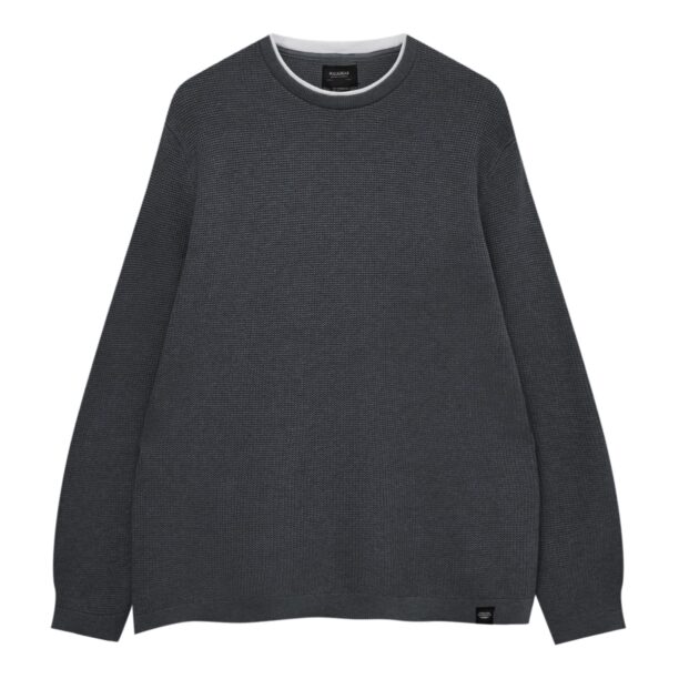 Pull&Bear Pulover  gri închis / alb