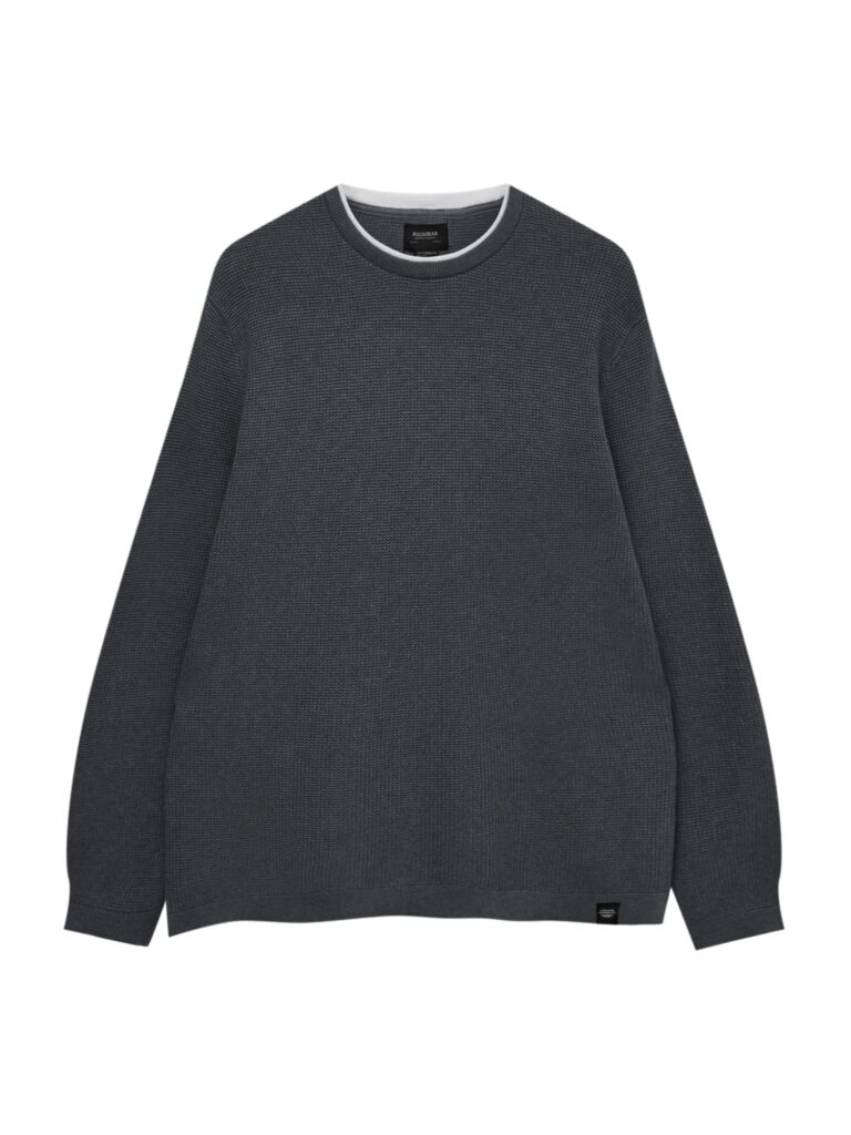 Pull&Bear Pulover  gri închis / alb