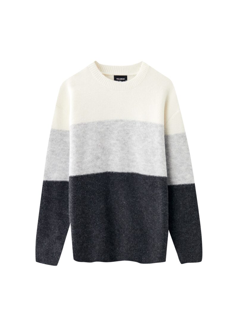 Pull&Bear Pulover  gri metalic / gri amestecat / alb