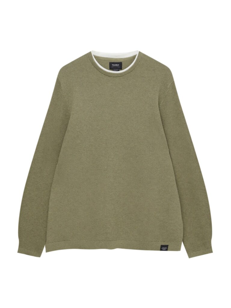 Pull&Bear Pulover  kaki / alb