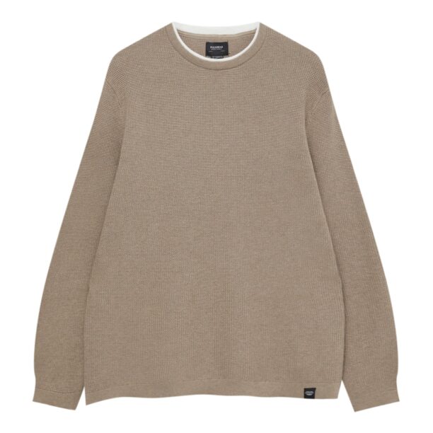 Pull&Bear Pulover  maro deschis / alb