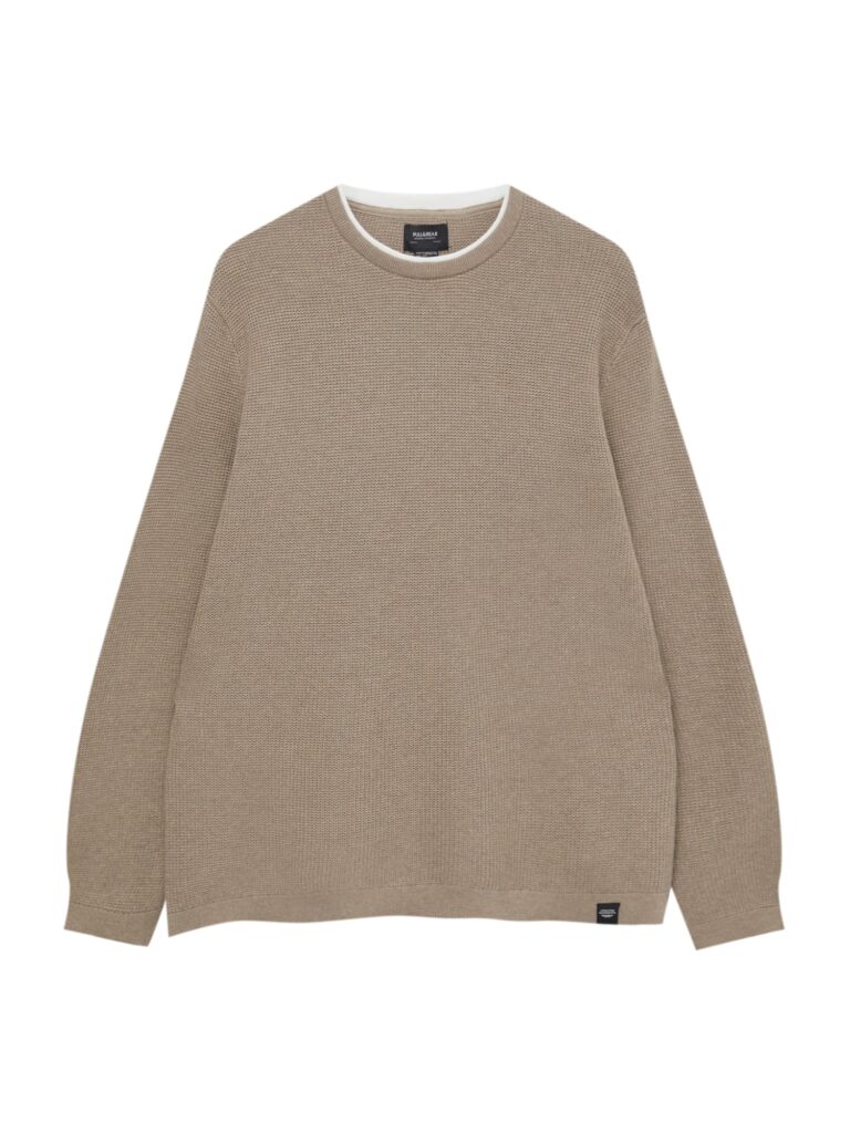 Pull&Bear Pulover  maro deschis / alb