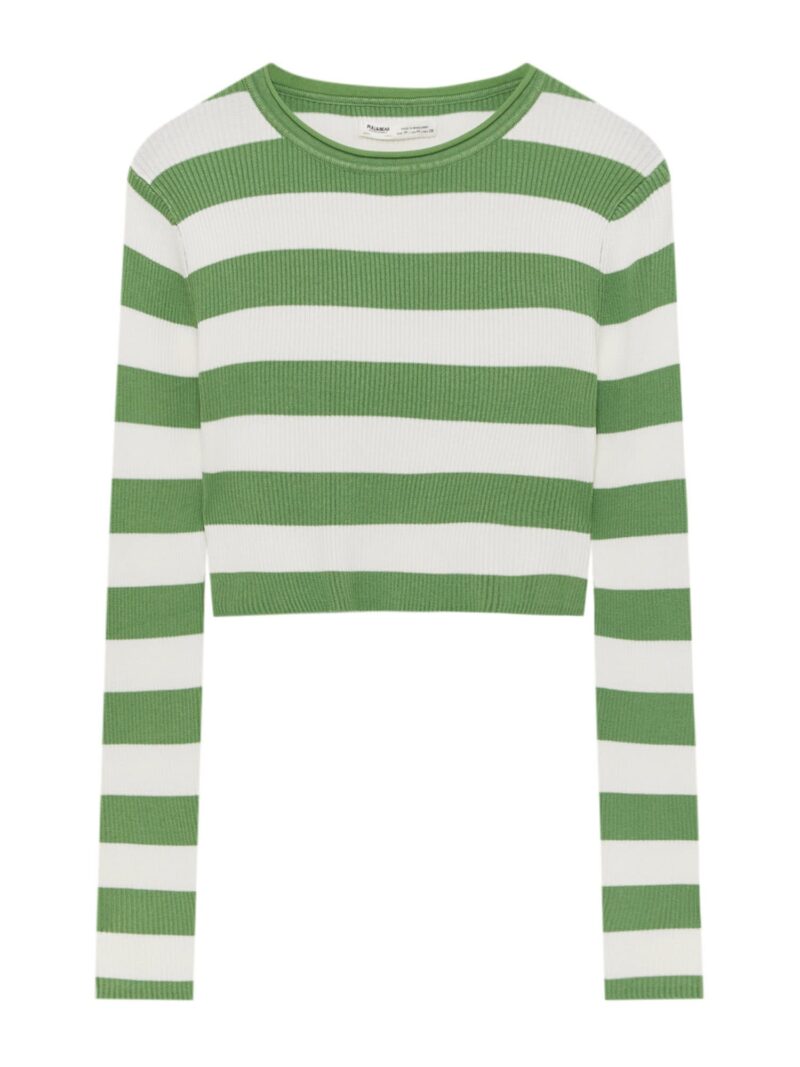 Pull&Bear Pulover  verde / alb natural