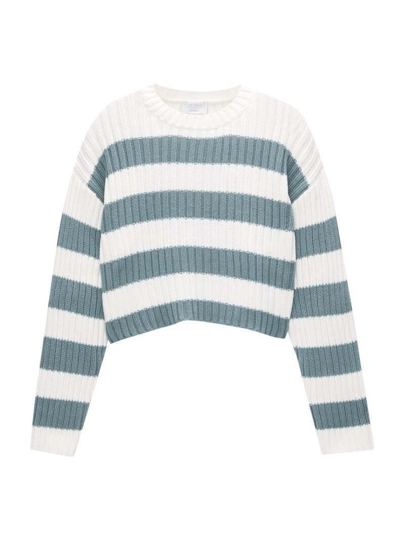 Pull&Bear Pulover  verde deschis / alb