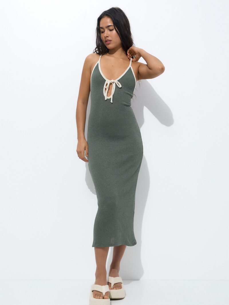 Pull&Bear Rochie tricotat  bej / verde pin