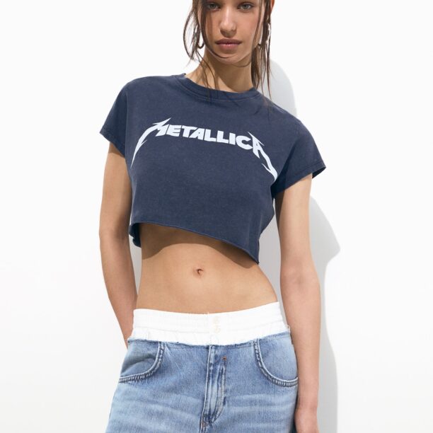 Pull&Bear Tricou  albastru închis / alb