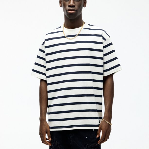 Pull&Bear Tricou  bleumarin / alb