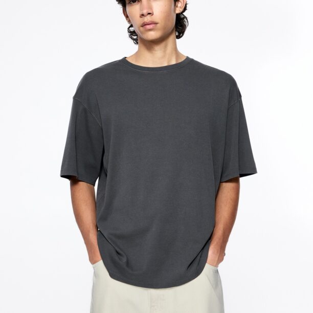 Pull&Bear Tricou  gri închis / negru / alb