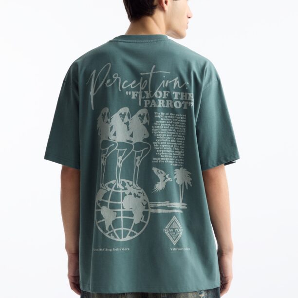 Pull&Bear Tricou  gri / verde închis preţ