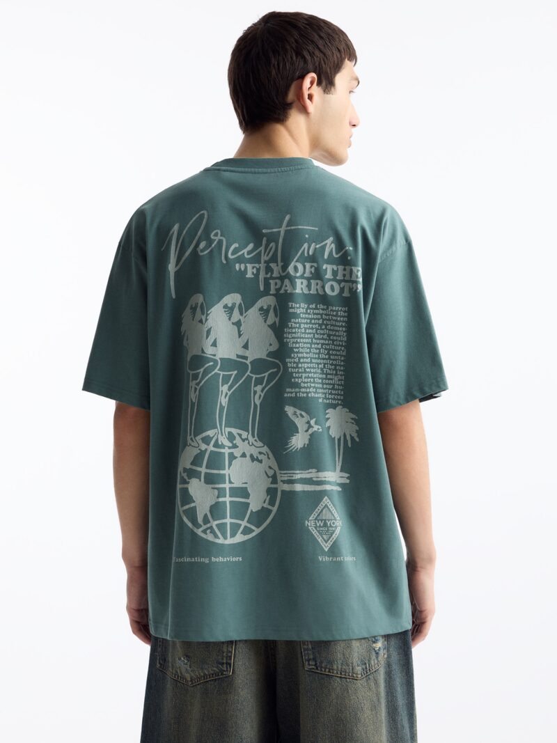 Pull&Bear Tricou  gri / verde închis preţ