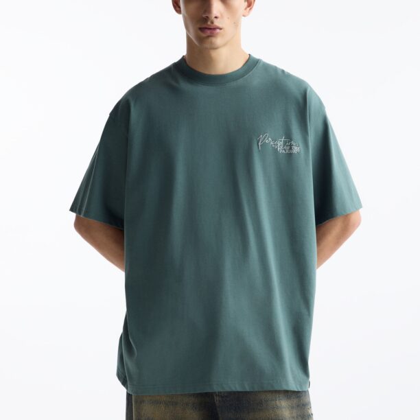 Pull&Bear Tricou  gri / verde închis