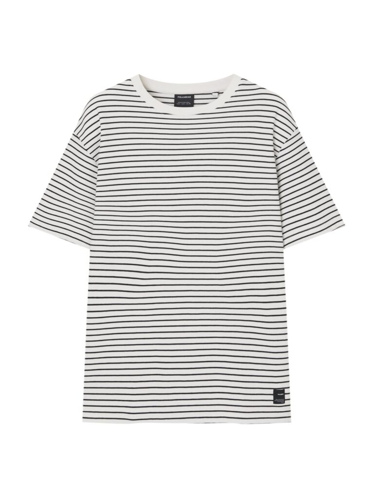 Pull&Bear Tricou  negru / alb