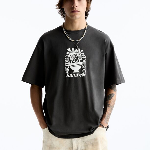 Pull&Bear Tricou  negru / alb