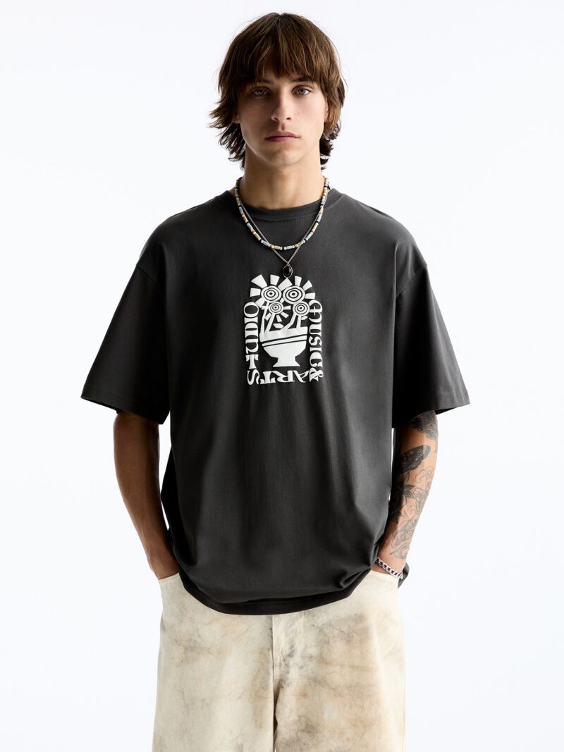 Pull&Bear Tricou  negru / alb