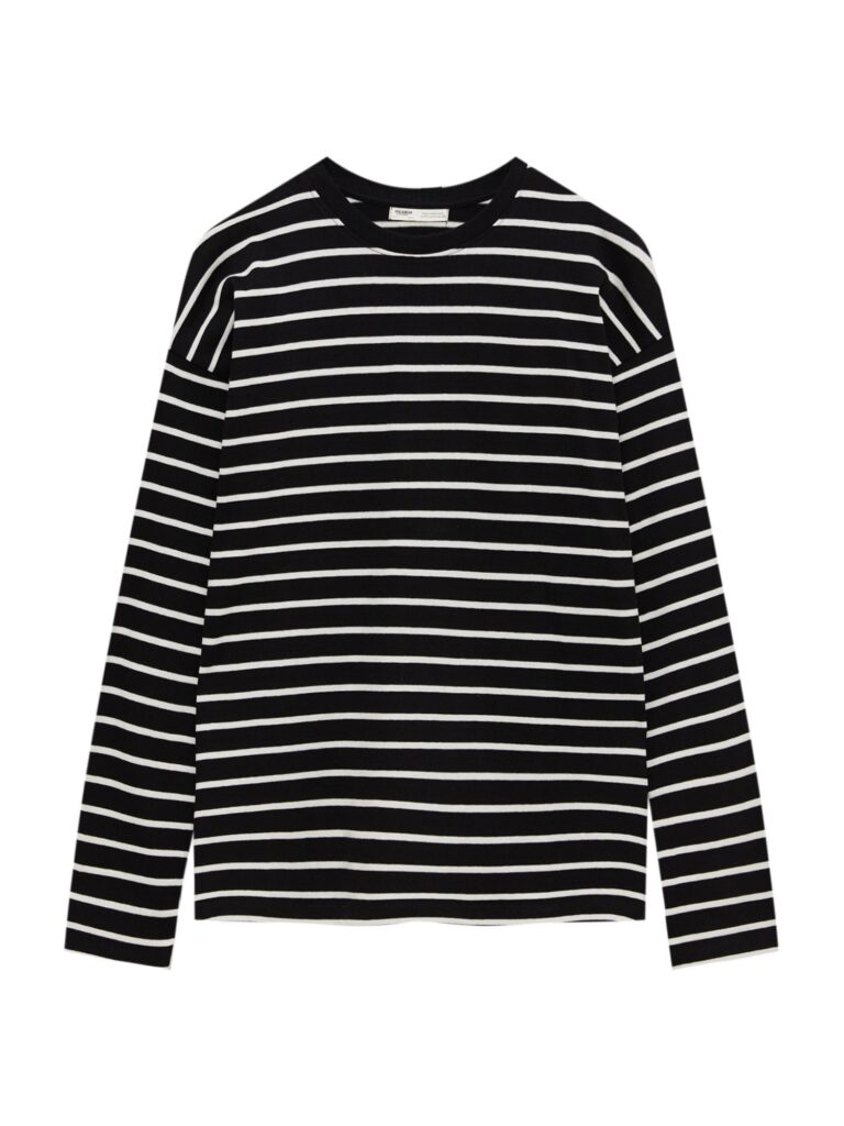 Pull&Bear Tricou  negru / alb