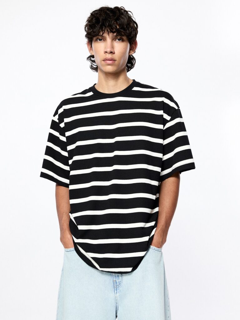 Pull&Bear Tricou  negru / alb