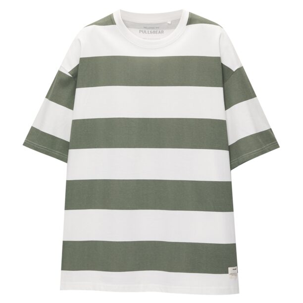 Pull&Bear Tricou  verde amestecat / alb