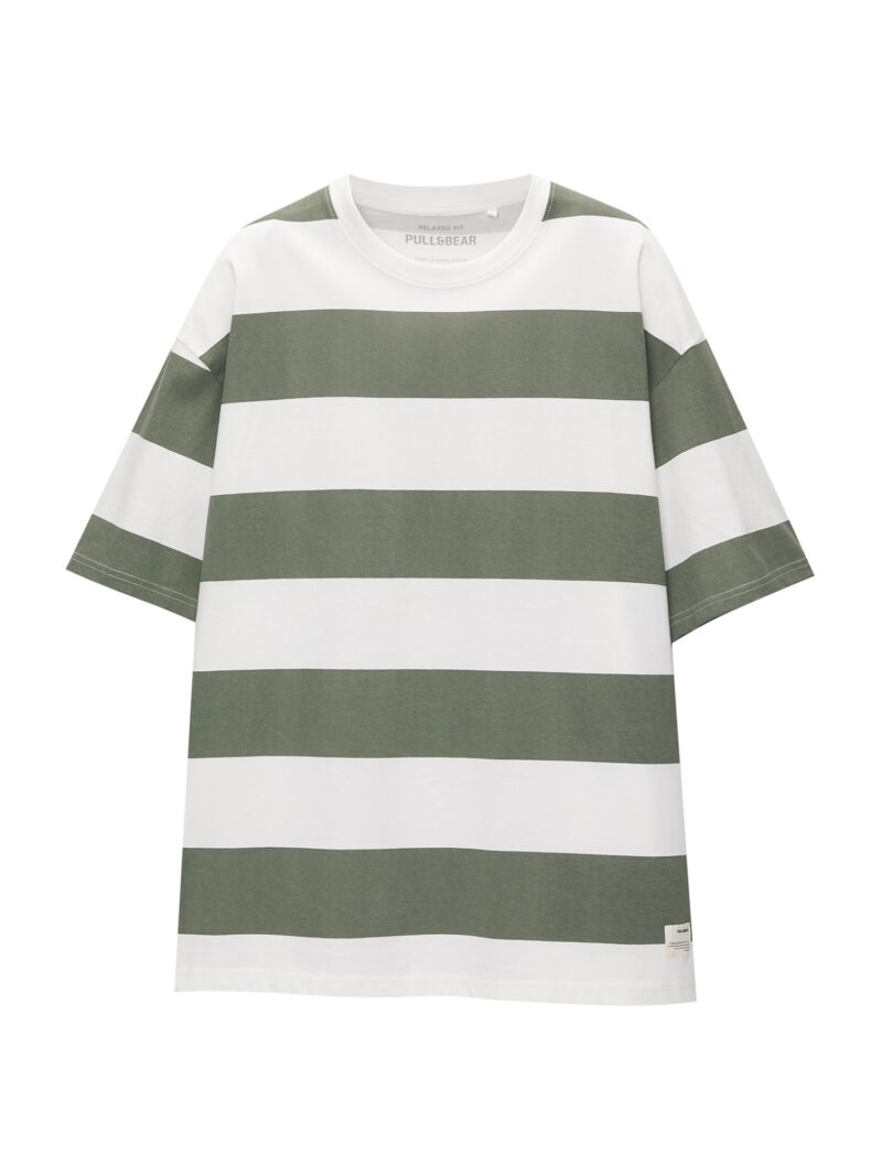 Pull&Bear Tricou  verde amestecat / alb