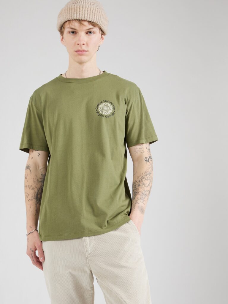 REPLAY Tricou  oliv / verde pastel / roșu intens / negru