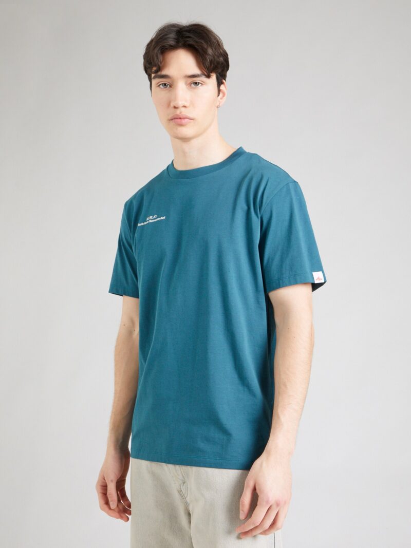 REPLAY Tricou  verde petrol / alb